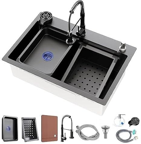 30in Black Stainless Steel Kitchen Sink: Drop In Workstation & Accessories | Doubles Counter Space By 50% For Busy Home Cooks Via Integrated Dual Tier Ledge Track & Solid Cutting Board