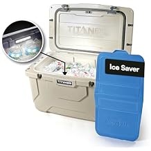 Titan PRO High Performance Ice Chest - 55 Quart Capacity - Hard Cooler with Interior LED Light, Dry Bin, Ice Saver Performance Booster and Microban Protection - Driftwood Tan