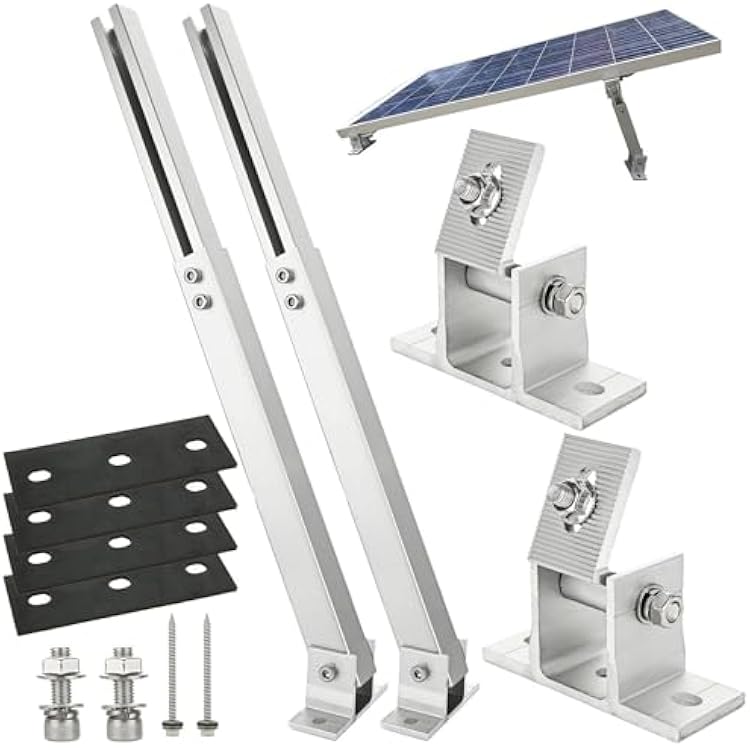 Adjustable Solar Panel Tilt Mount Brackets Aluminum Alloy Solar Panel Mounting Support up to 50 70 100 150 200 300 400 Watt Solar Panel for Flat Surface Roof RV Boat Off-Grid Mount Only Silver