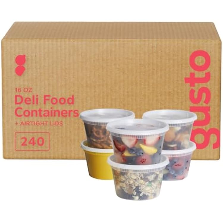 Comfy Package [Case of 240 16 oz. Plastic Deli Food Storage Containers with Airtight Lids - Slime Containers