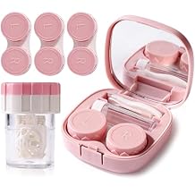 Contact Lens Case with Cleaner Washer and Contact Lens Applicator Tool and 3pcs Extra Solution Soaking Cases, Travel Size for Daily Vision Care and Outdoor Use (Pink, 1 Pack)
