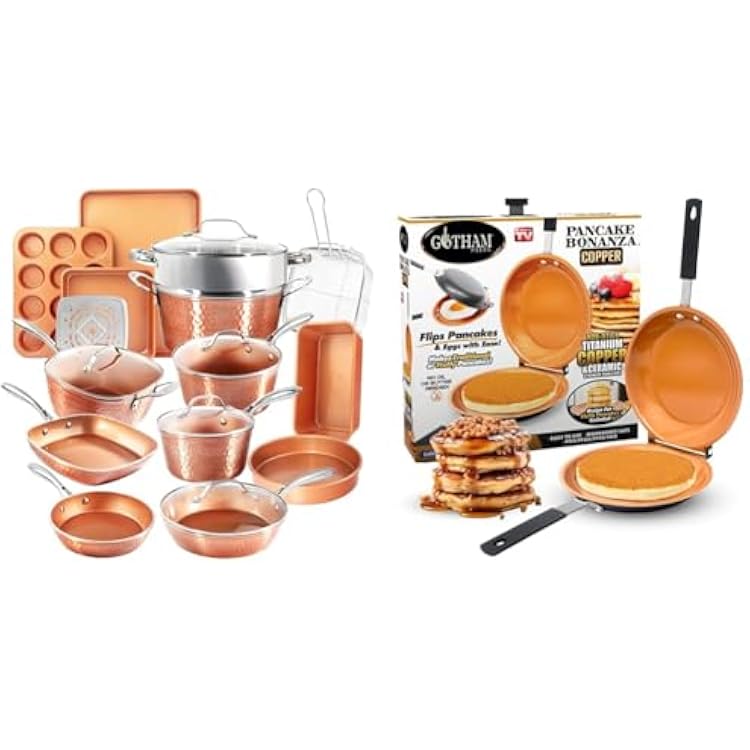 Gotham Steel 20pc Copper Cookware & Bakeware Set  Double Sided Copper Pan for Pancakes & More