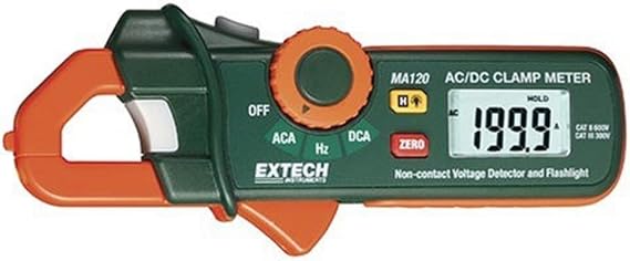 Extech MA120 200A AC/DC Mini Clamp Meter with Voltage Detector | 200A AC/DC, built-in NCV with LED, data hold, MIN/MAX, relative mode, compact, auto power off