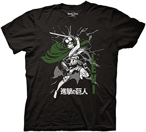 Ripple Junction Attack on Titan Mens Short Sleeve T-Shirt Captain Levi Ackerman ODM Gear Cloaked Sword Officially Licensed