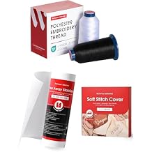 Poolin Embroidery Starter Bundle Black & White 4000M Thread Set + Tear Away Stabilizer (12" x 25Y) + Soft Stitch Cover, Everyday Kit for Clean & Comfortable Embroidery