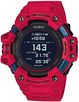 Casio Mens G-Shock Move, GPS  Heart Rate Running Watch, Quartz Solar Assisted Watch with Resin Strap, Red, Model: GBD-H1000-4