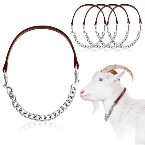 Misdary 2 Pcs Goat Show Collar Adjustable Iron Goat Chain Halter 14-24 Long for Sheep Horse Dog Cow Calf Farm Animal Supplies Accessories Animal Lovers Gift 14,Brown