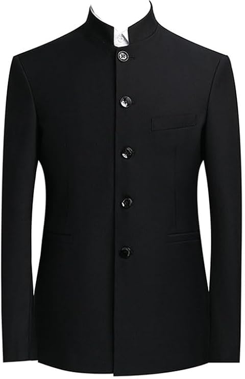 Mens Stand Mandarin Collar Suit Blazer Jackets Single Breasted Business Dress Coat Lightweight Lined Sport Coats