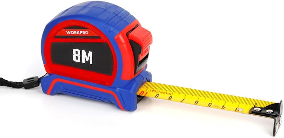 WORKPRO WP261044 8Mx25mm Nylon Coating Yellow Double Sided Magnetic Steel Strip Meter