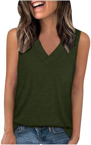 Tank Tops for Women Trendy Casual Flowy Sleeveless V Neck Solid Color Shirts Outfits Summer 2025 Vacation Tank Top