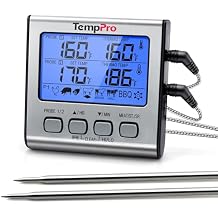 TempPro TP17 Dual Probe Digital Cooking Meat Thermometer Large LCD Backlight Food Grill Thermometer with Timer Mode for Smoker Kitchen Oven BBQ, Silver (Previously ThermoPro)