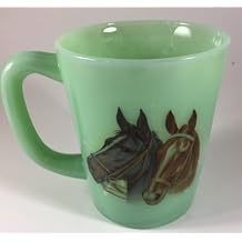 Coffee Cup - Jade Glass Mug - Rosso Exclusive - American Made - Mosser Glass USA (Jadeite w/Horses Head, 4")
