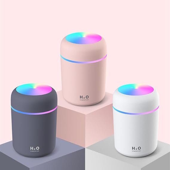 Hava Nemlendirici H2O Humidifier Ortam Nemlendirici Işıklı Buhar Makinesi Aroma Difüzörlü Araç İçi, Oda Nemlendirici (KARIŞIK RENK BEYAZ, GRİ, PEMBE)
