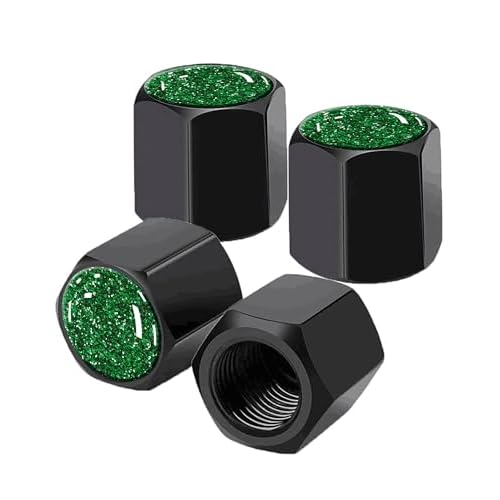 Tire Valve Stem Caps 4 Pack, Car Wheel Stem Caps,Aluminum Air Valve Covers Universal Fit for Cars, SUVs,Trucks, Bikes, and MotorcyclesGreen Glitter