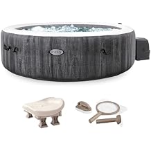Intex PureSpa Plus Greywood Inflatable Hot Tub Bubble Jet Spa, Hot Tub Maintenance Accessory Kit, and Slip Resistant Inflatable Removable Hot Tub Seat