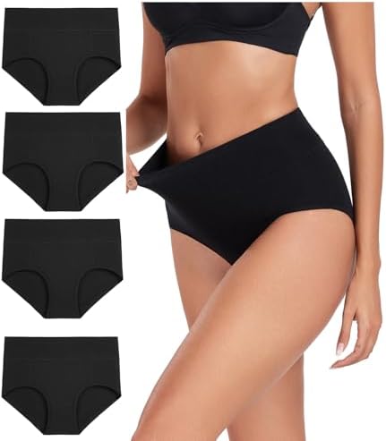 wirarpa Womens Cotton Underwear High Waist Breathable Briefs Soft Underpants Ladies Stretch Panties 4 Pack