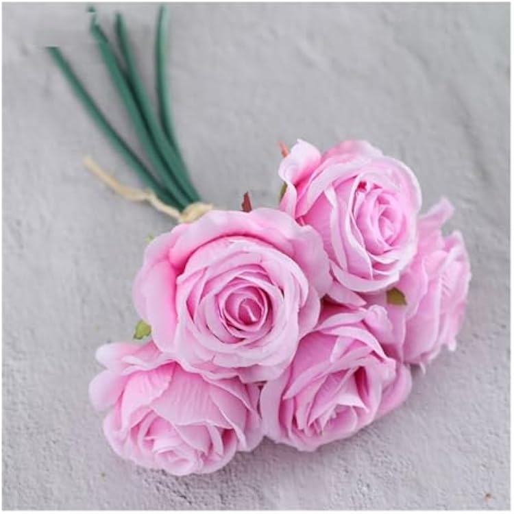 Artificial Flowers in Vase Bouquet Bridal Wedding Bouquet Artificial Silk Rose 5 Heads Rose Flower White Bouquet Home Party Wedding Decoration Artificial Flowers for Vase Deep Pink