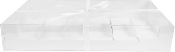 Emartbuy Pack of 12 White Gift Box with Clear Window & Ribbon 30x16x5 cm