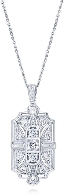 BERRICLE Sterling Silver Art Deco Milgrain Pendant Necklace for Women, Cubic Zirconia CZ 18 inch