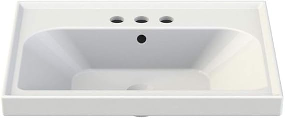 031000-U-Three Hole Frame Rectangle Ceramic Wall Mounted/Self Rimming Sink, White
