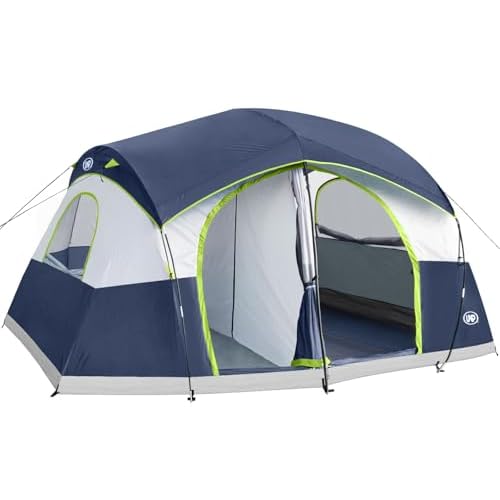 UNP Camping Tent 89 Person, Family Camping Tent, 5 Large Ventilation Mesh Windows, 14x14x78 inches Tall with Dividers Curtain for 2 Room