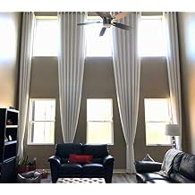 Ikiriska Extra Long Natural Linen Curtain with Eyelet/Grommet top Custom Made 10, 12, 13, 15, 16, 17, 18, 20, 24 feet Gray, Off White, Beige 2 Story Free Swatch (Pure White, 17 ft)