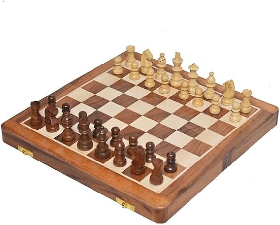14" Folding Travel Chess Set in Golden Rosewood | Wooden Chess Set | Portable Chess Set-Best Gifting for Him or Her