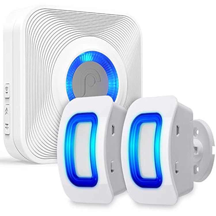 Fosmon WaveLink Door Chime Driveway Alarm Guard Wireless Motion Sensor 500 Feet, 58 Tunes, 5 Volume Levels, LED Indicators Motion Detector HomeBusinessStore Entrance Alert 1 Receiver  2 Sensor
