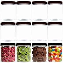 12 Pack 8 oz Plastic Jars with lids,Wide-mouth Clear Storage Containers with Black Lids,Empty Round Clear Plastic Jars with Lids and labels for Body Butter,Bath Salt,Slime and Beauty Products