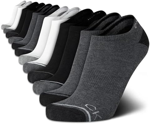 Calvin Klein Mens No Show Socks - 12 Pack Lightweight Cushioned Casual Low Cut Socks for Men for Sneakers and Loafers