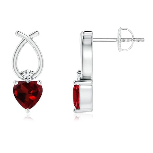 ANGARA Natural Garnet Heart Earrings in 14K Solid GoldSterling SilverPlatinum for Women | Heart Garnet Screw Back Earrings with Diamond | January Birthday, Engagement, Anniversary Jewelry Gift