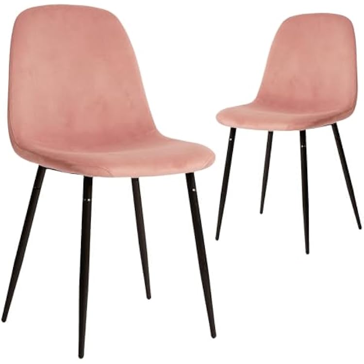 CangLong Modern Velvet Chairs with Metal Legs for Living Room, Bedroom, Restaurant, Dining Room, Set of 2, Pink
