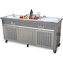 Kolice Commercial 22" double Round Pans Fried Ice Cream Machine with 10 refrigerated Tanks, auto defrost,Instant Stir Roll Ice Cream Machine,Ice cream roll machine for Bars,Cafes,Ice Cream Store
