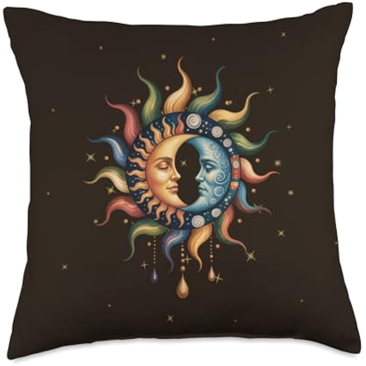 Sun and Moon Celestial Boho Mystical Hippie 90s Throw Pillow