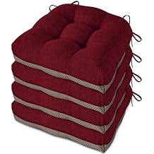 Kitchen Chair Cushions Set of 4 Tufted Dining Chair Cushions with Non Slip Backing and Ties Indoor Comfortable Seat Pads with Textured Covers for Home 16"x16"x3.5" Burgundy