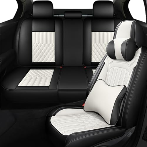 Car Seat Covers for Volvo XC40 Recharge Pure Electric 2021-2024, All Season Universal Leather Waterproof Breathable Protectors Interior Accessories with AirbagBlack&White,5 Seats Luxury