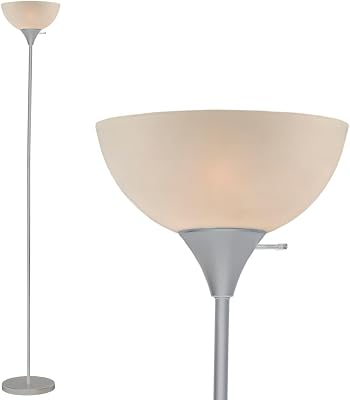 LIGHTACCENTS 72 Silver Torchiere Modern Standing Fixture with White Opal Shade Susan Design for Bedroom, Office, Corner, or Reading 150W E26 Base Compatible