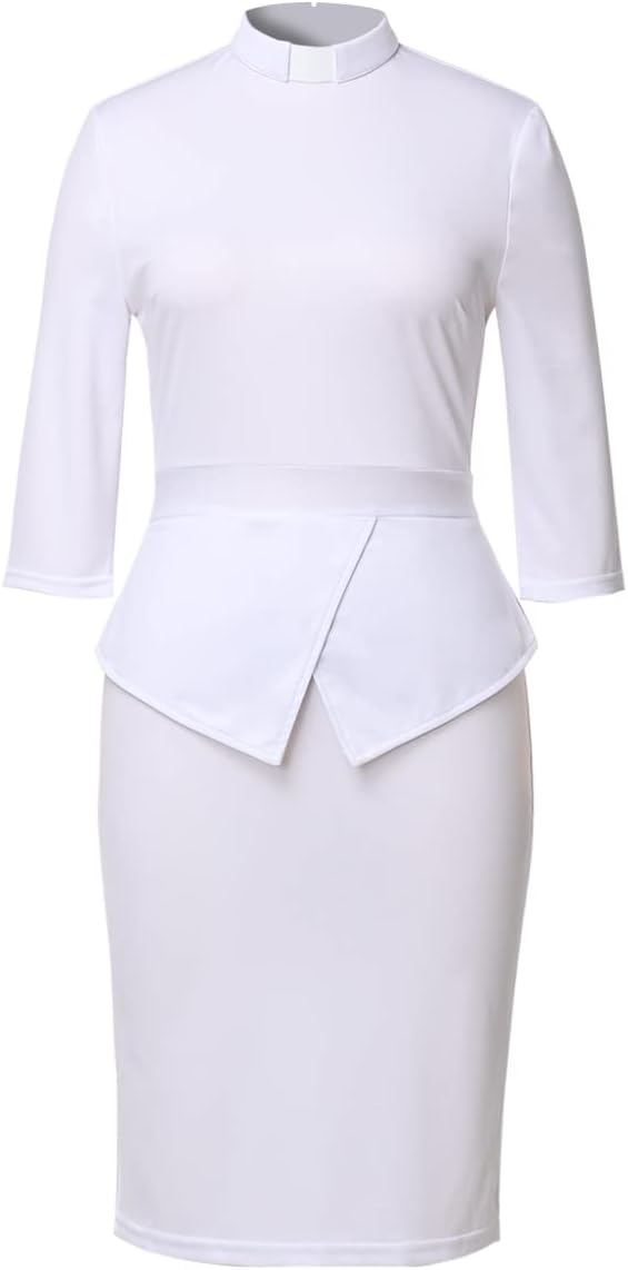 BLESSUME Catholic Church Women Clergy Tab Collar Dress Mass Sheath Dress