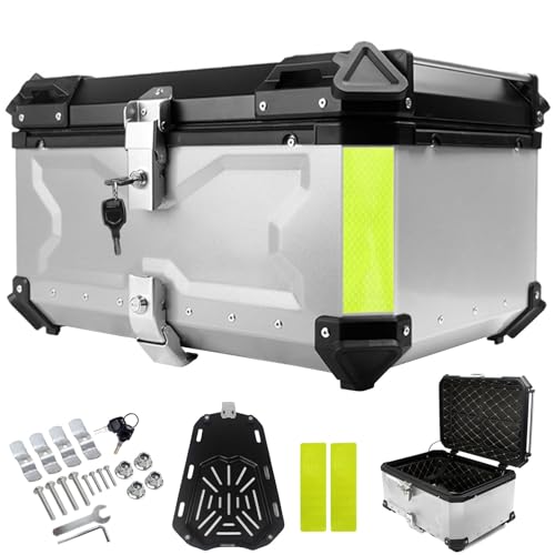 Motorcycle Top Box 36L 45L,55L,65L,80L,100L Top case,Aluminum Alloy Motorcycle Top Case Tail Box,Motorcycle Trunk Tour Tail Box for Store HelmetSilver,100 L