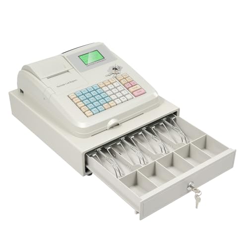 48 Keys Cash Registers with Drawer, 8-Digit LED Electronic Cashs Register, Multifunction Cash Register for Restaurants, Retailers, Grocery Stores, Convenience Stores, Cafes