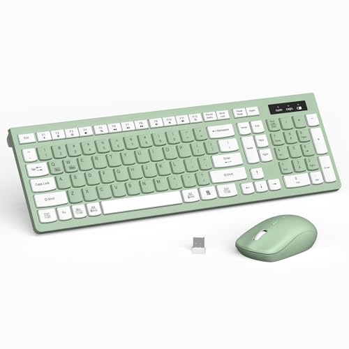 Wireless Keyboard and Mouse Combo, Full-Sized Wireless Keyboard and Adjustable DPI Mouse, 2.4GHz USB Receiver, Silent Keyboard and Mouse for PC, Windows, MAC, Desktop, Laptop Avocado Green