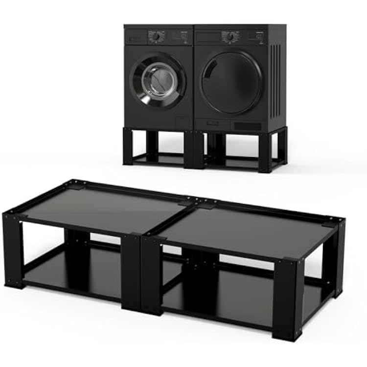 Washer and Dryer Pedestals Set of 2- Fit 27 and 28 Inch, Laundry Pedestal for Washer and Dryer , Alloy Steel Washing Machine Stand Raiser, Washer and Dryer Stand 15.75 Height Black