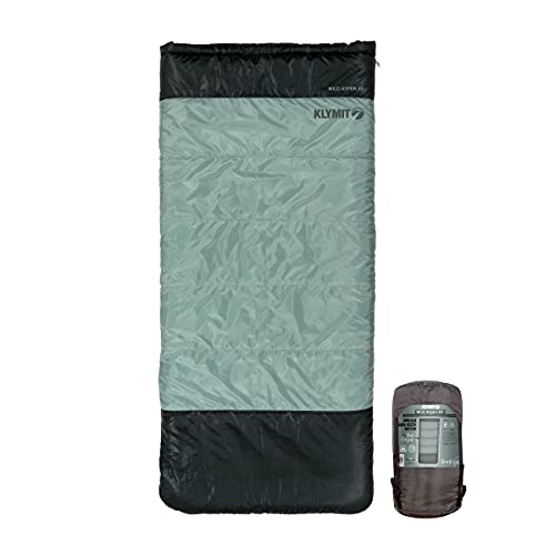 Klymit Wild Aspen Lightweight Rectangle Sleeping Bag, 20F Sleeping Bag for Camping, Hiking, and Backpacking in Cold Weather, Green