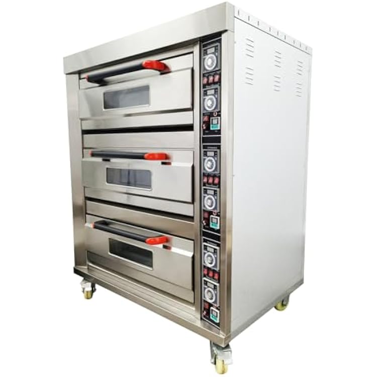 Electric Triple Pizza Oven Commercial Movable Pizza Oven with 6 Baking Sheets 0-99min 20C-400C68F-752F for Restaurants Bakeries Snack Bars Stainless Steel 220V 19800W 3PH