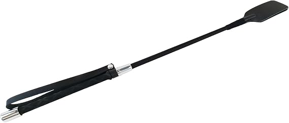 Horse Riding Whip, 18.89 Inch Handmade Riding Crop, Perfect for Training Shows and Costumes Equestrian Horse Whip, Double Side PU Head with Non-Slip Black Handle,Wristband Design