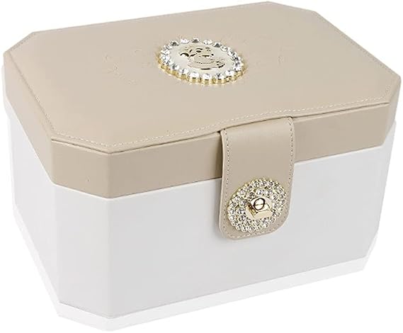 Jewelry Storage Box Ring Necklace Earring Jewelry Box Double-Layer Simple European-Style Girl Gift Large-Capacity Organizer Box (Color : Beige)