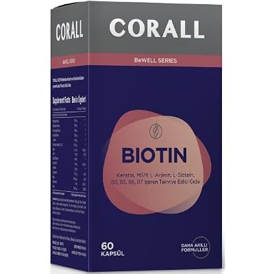 CORALL Biotin 60 Supplementary Food containing Capsule Keratin, MSM, L-Arginine, L-cysteine, Vit B3, B5, B6, B7