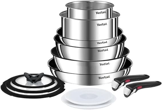 Tefal Ingenio Emotion Cookware Set 13 Pieces Pots and Pans with Removable Handles Non-Stick Coating Induction Cookware Set Silver/Black