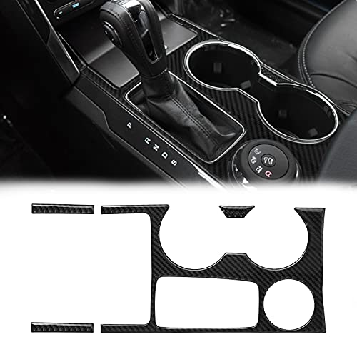 SUNJIKA Compatible with 4PCS Carbon Fiber Center Console Water Cup Holder Gear Shifter Box Panel Cover Decoration Accessories for Ford Explorer 2014 2015 2016 2017 2018 Black