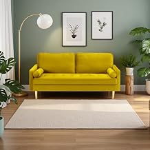 65' Velvet Upholstered Loveseat Sofa with Gold Metal Legs Modern Tufted Backrest Couch Solid Wood Frame for Living Room Bedroom,Apartment,Office,Small Space (Yellow)
